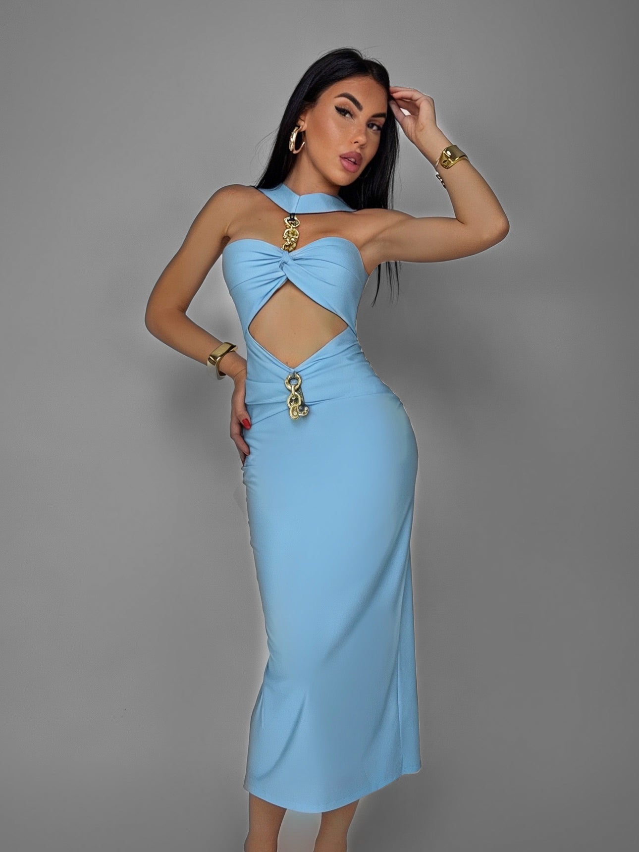 Abito Glam Gold Ring-Light Blue