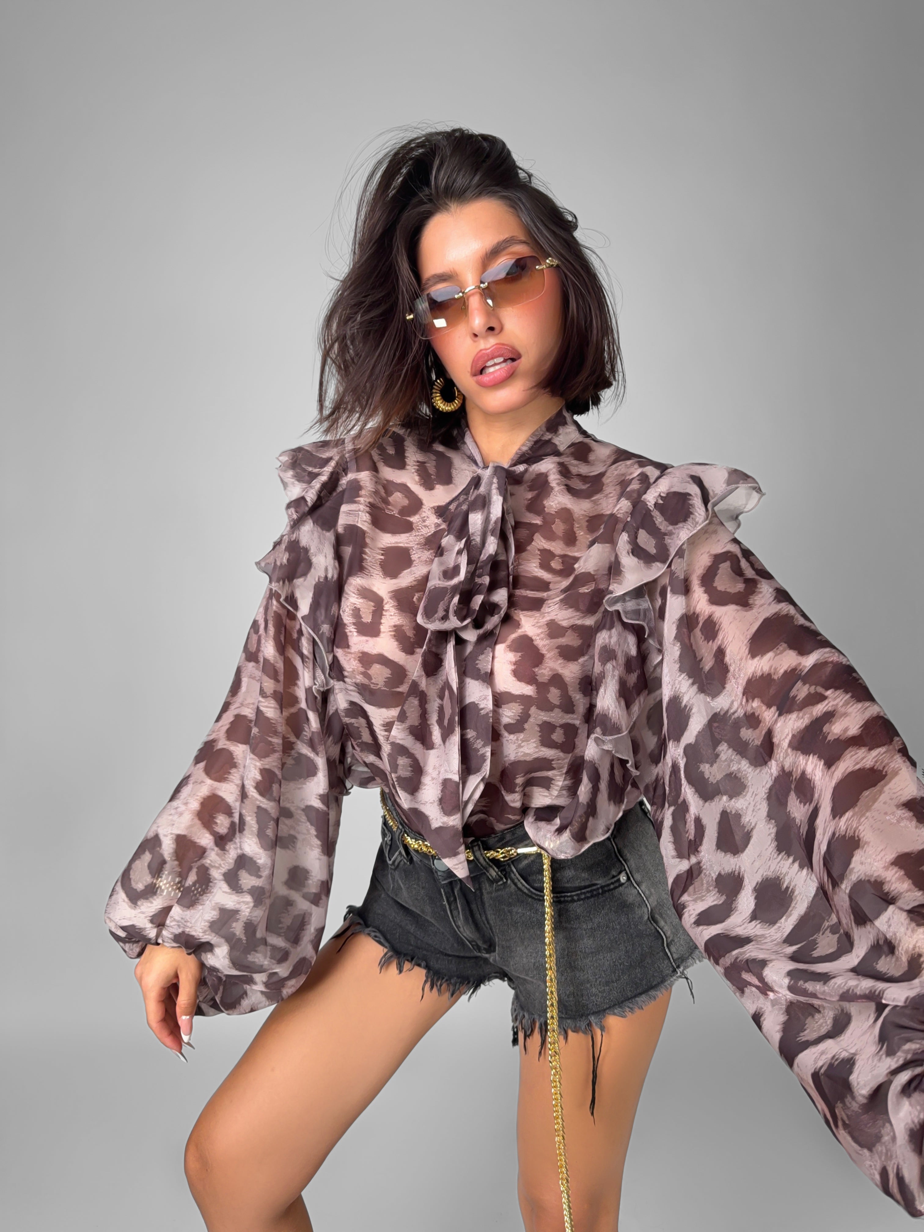 Camicia Frilled Leopard