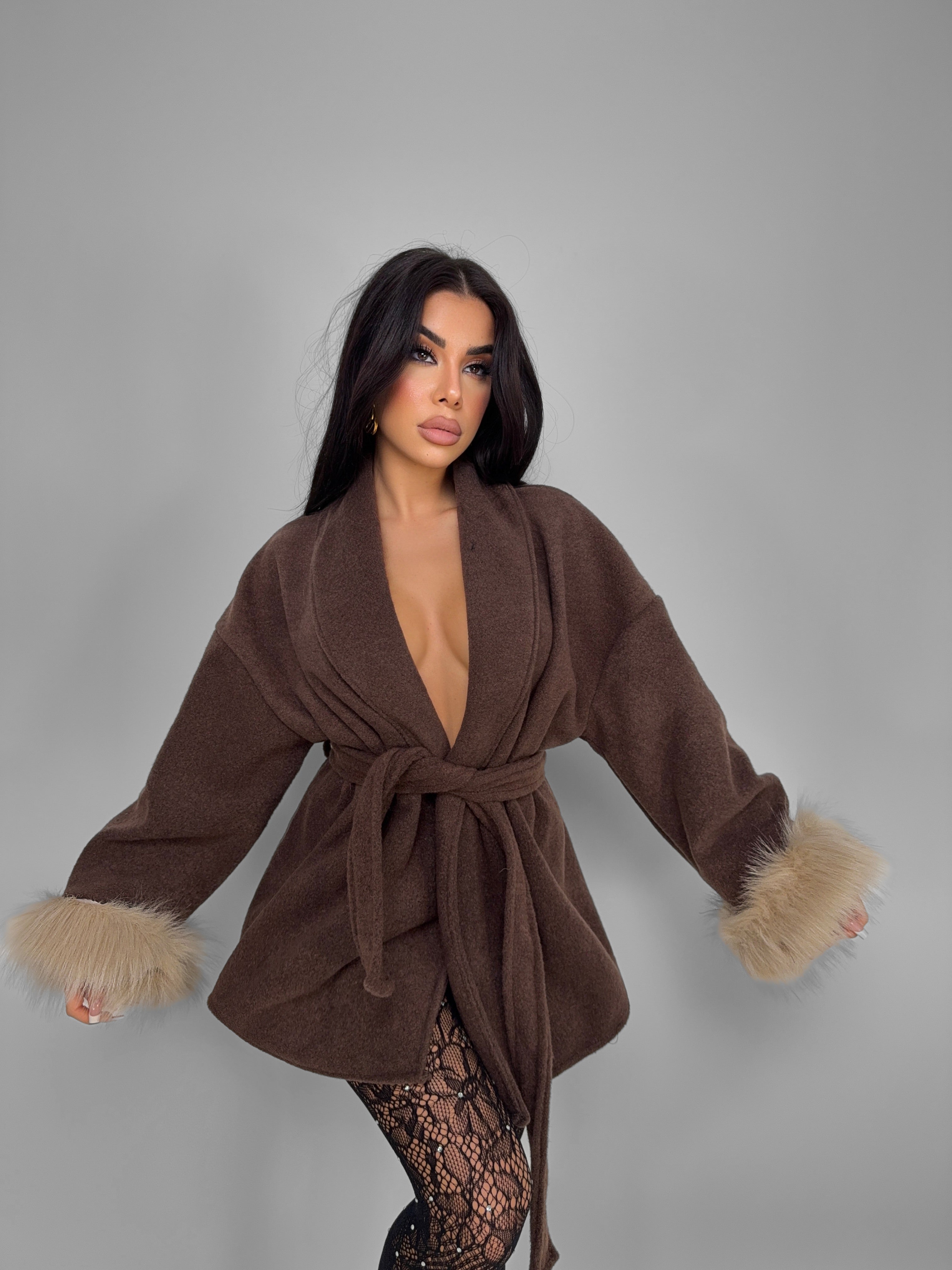 Cappotto Fur Cuffs-Brown