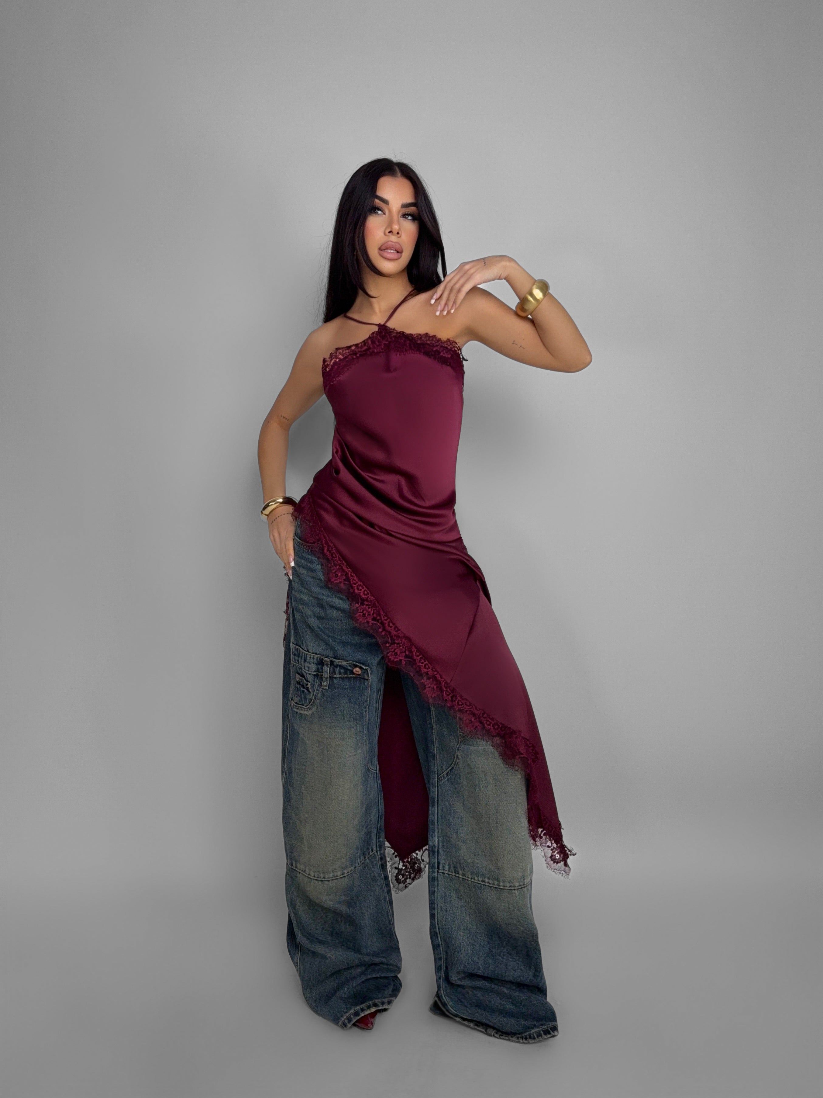 Abito Satin Allure-Cherry-red