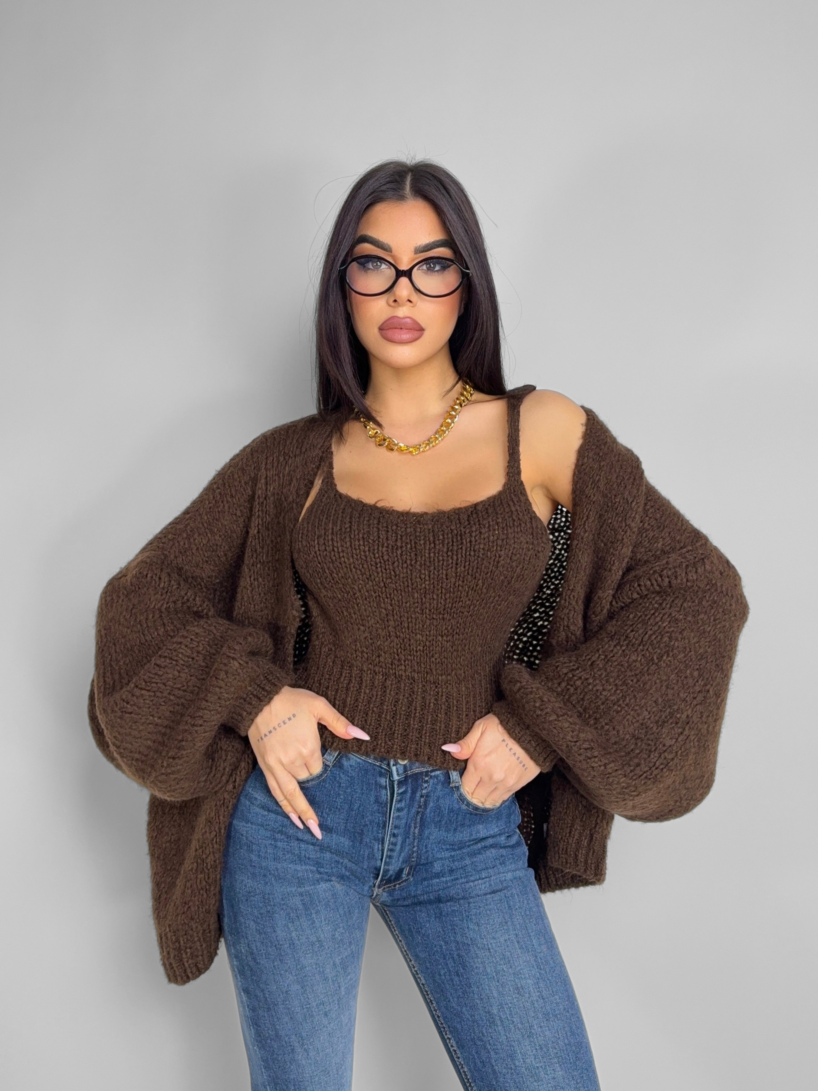 Cardigan + Top True Chic - Brown