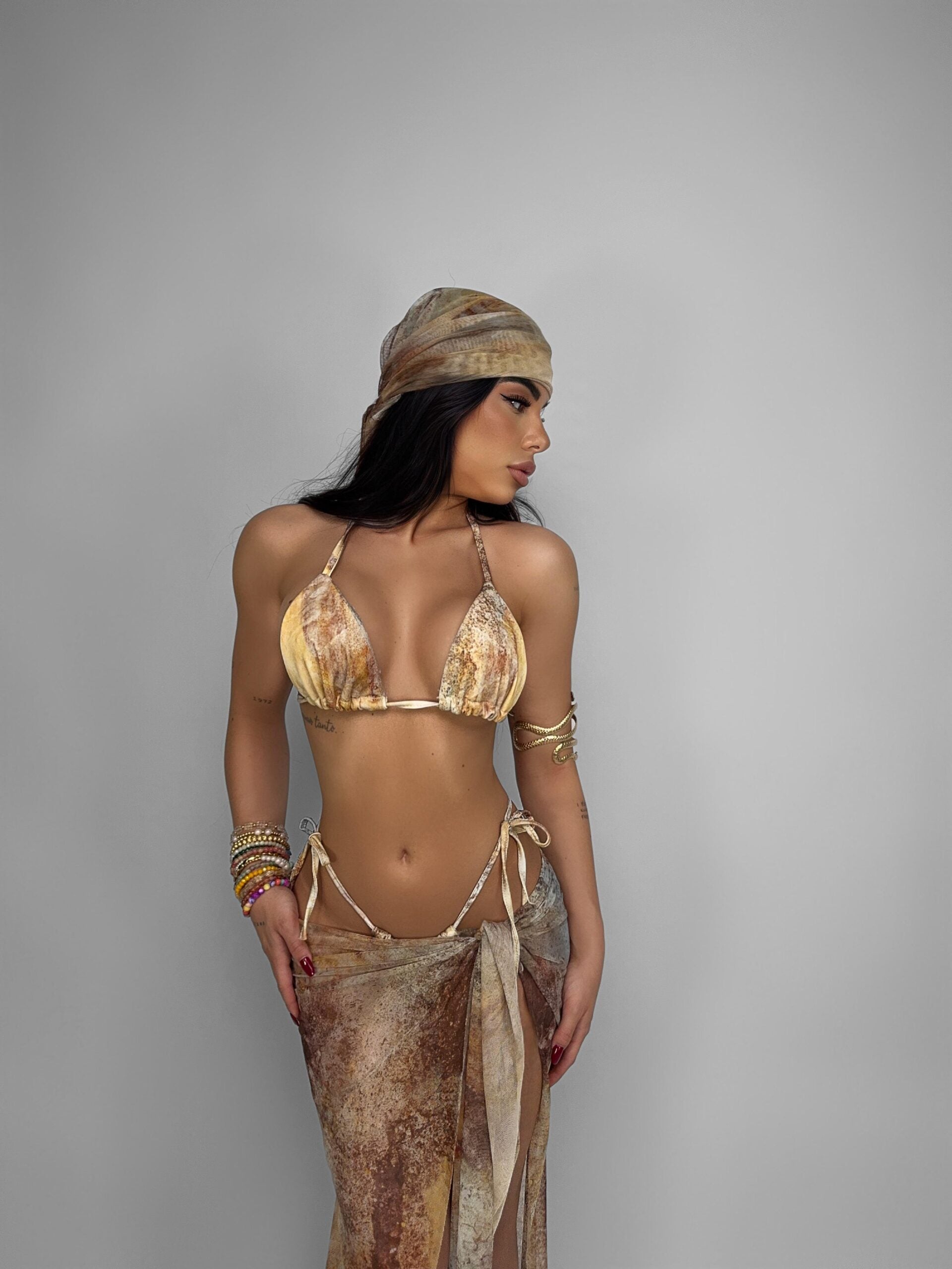 Set bikini + bandana + gonna Naomi Beige