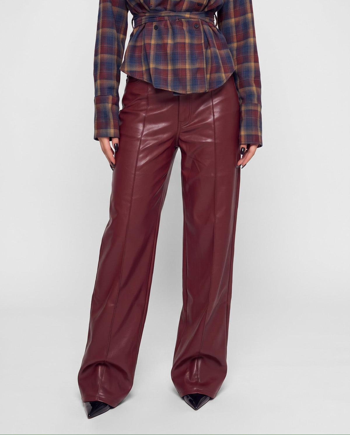 Pantalone Leather Seam-Cherry Red