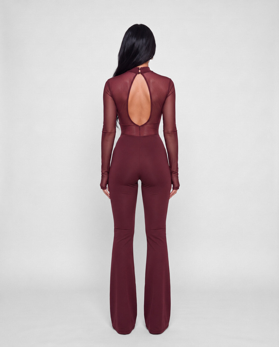 Jumpsuit Sheer Long-Cherry Red