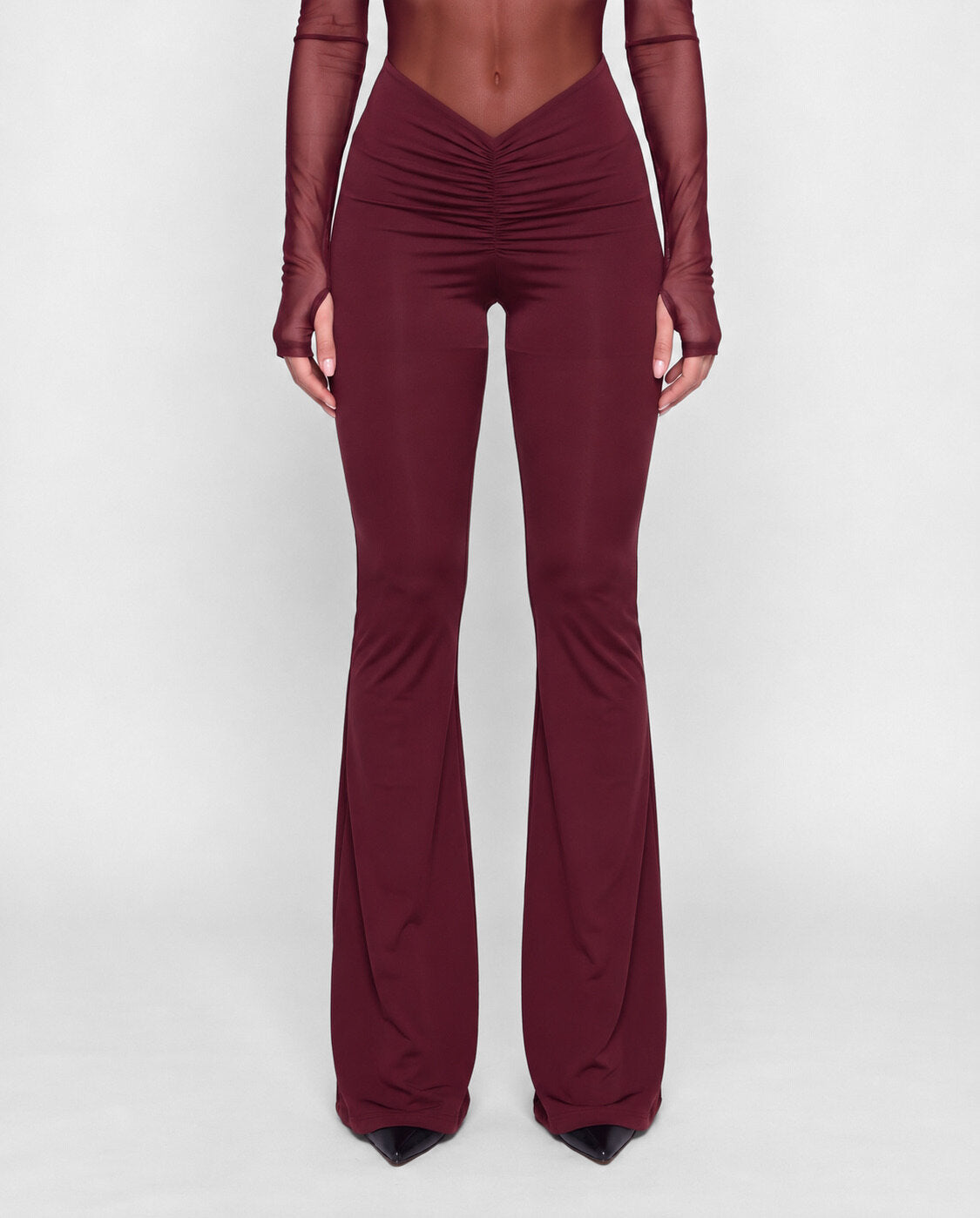 Jumpsuit Sheer Long-Cherry Red