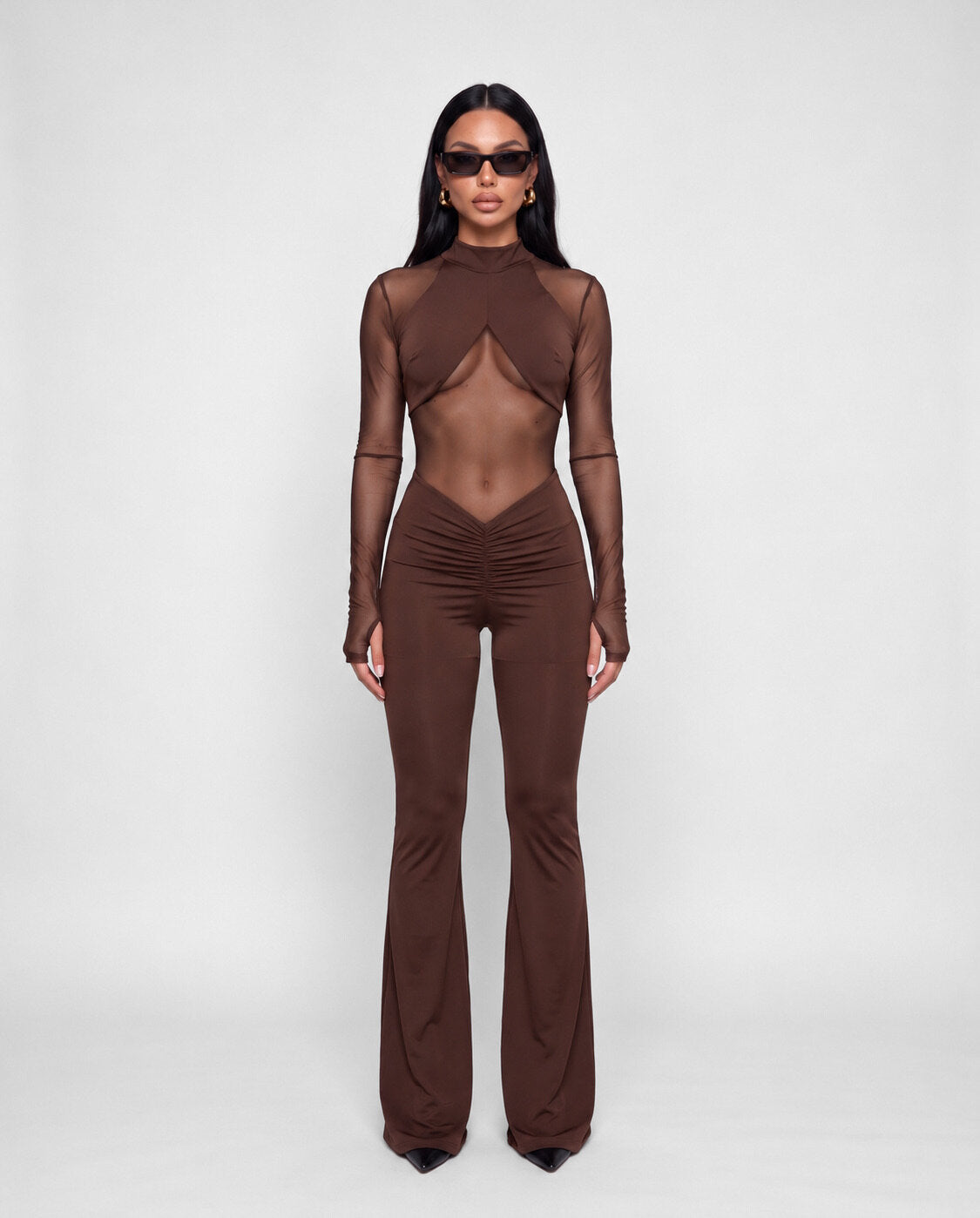 Jumpsuit Sheer Long-Brown