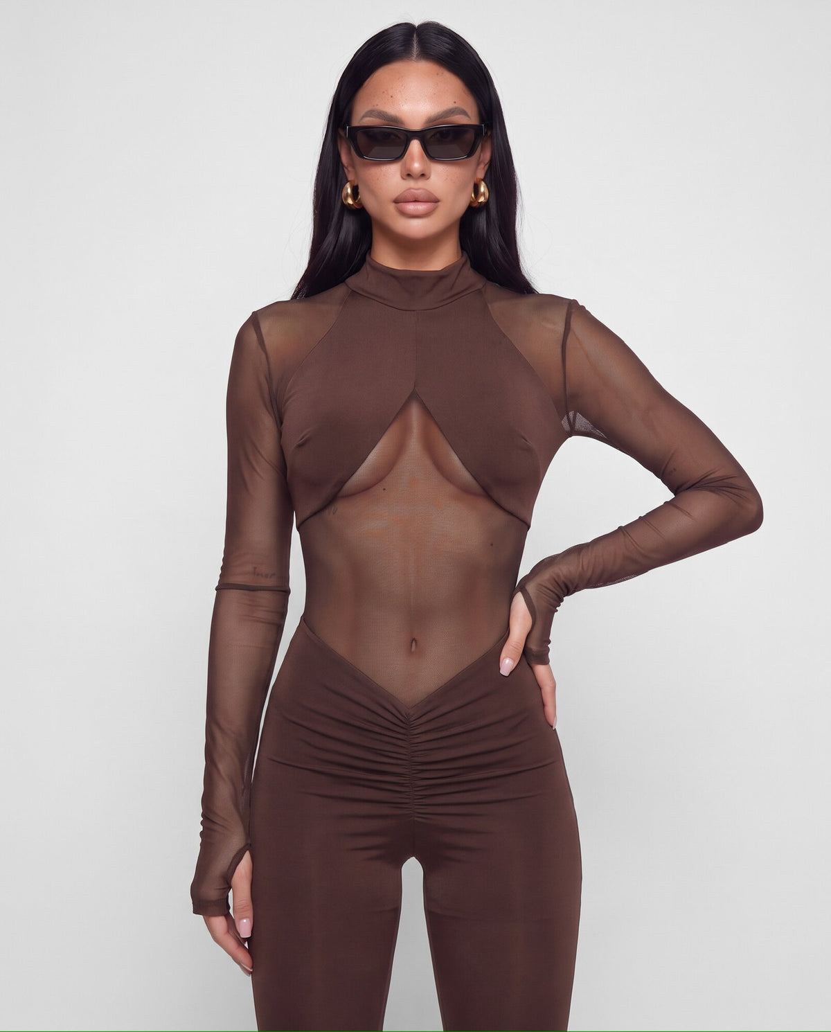 Jumpsuit Sheer Long-Brown