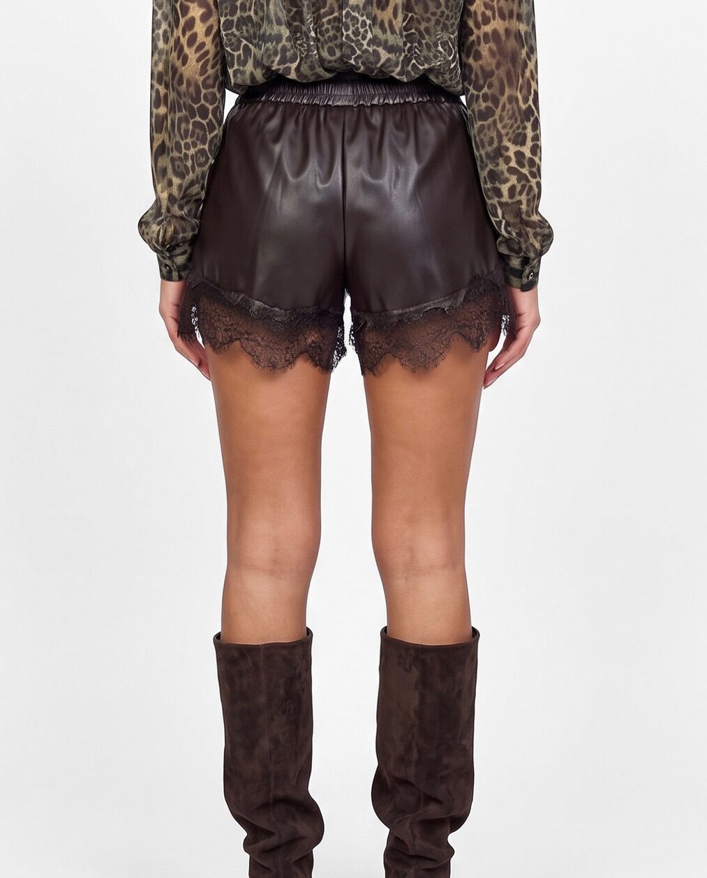 Shorts Lace Edge-Brown
