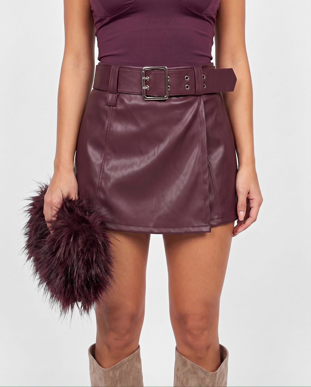 Pantagonna Belted Leather-Cherry Red