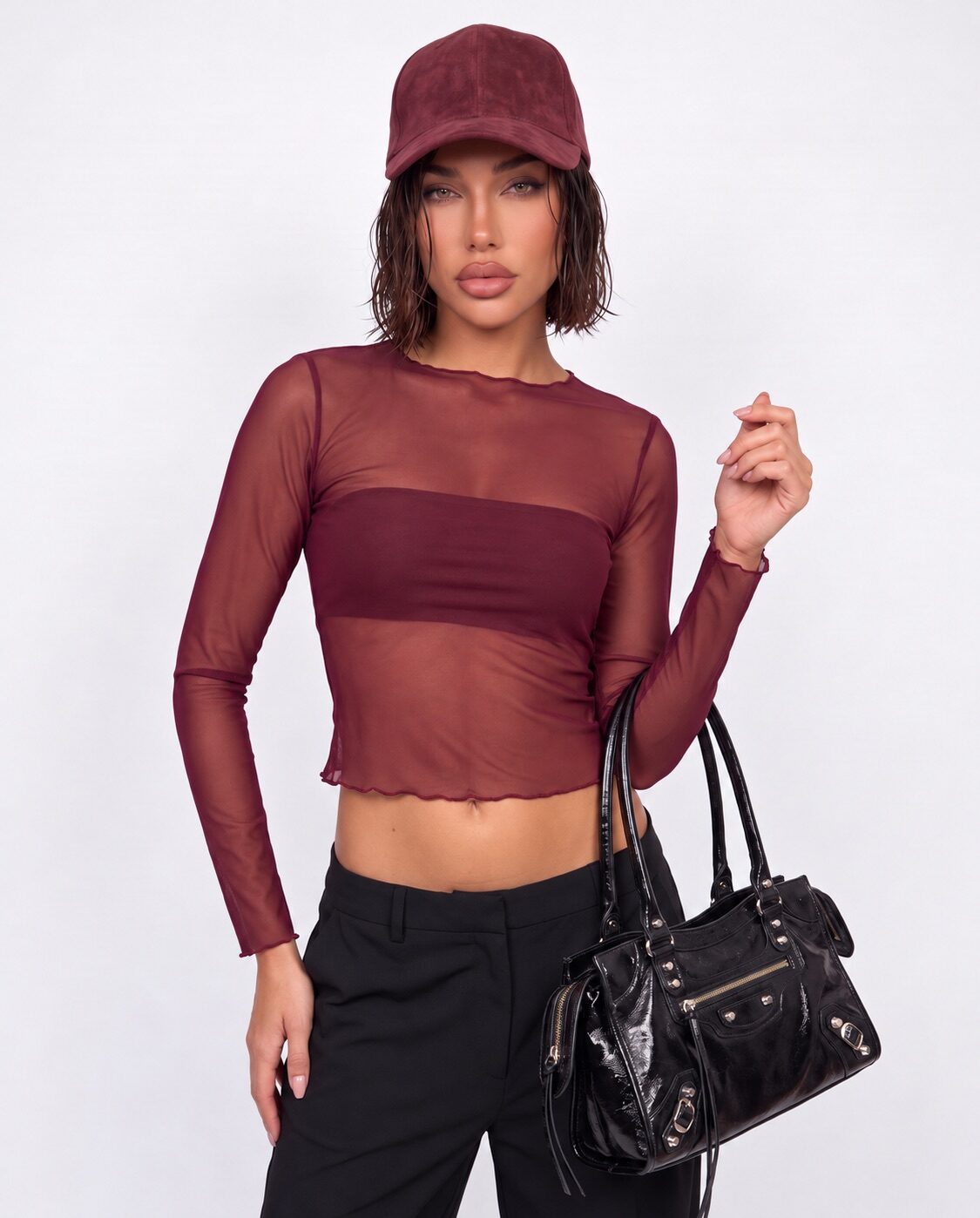 Maglia Sheer Mesh-Cherry Red