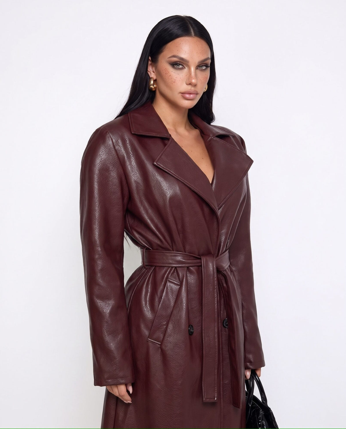 Trench Long Leather-Cherry Red