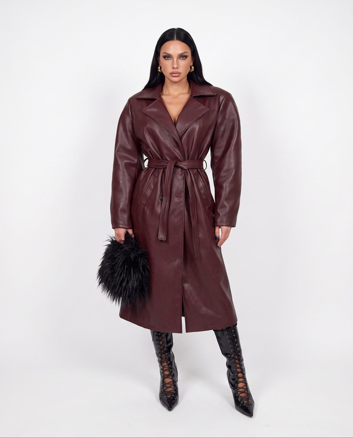 Total Look Long Leather-Cherry Red