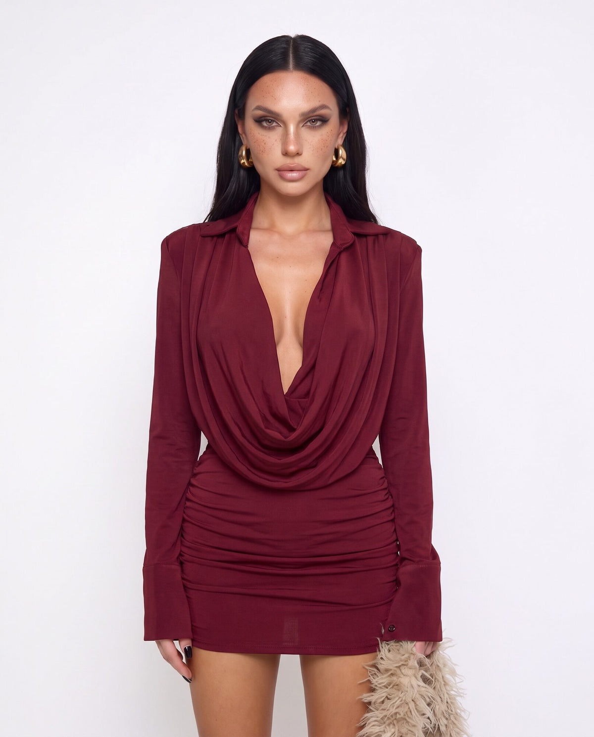 Abito Cowl Drape-Cherry Red