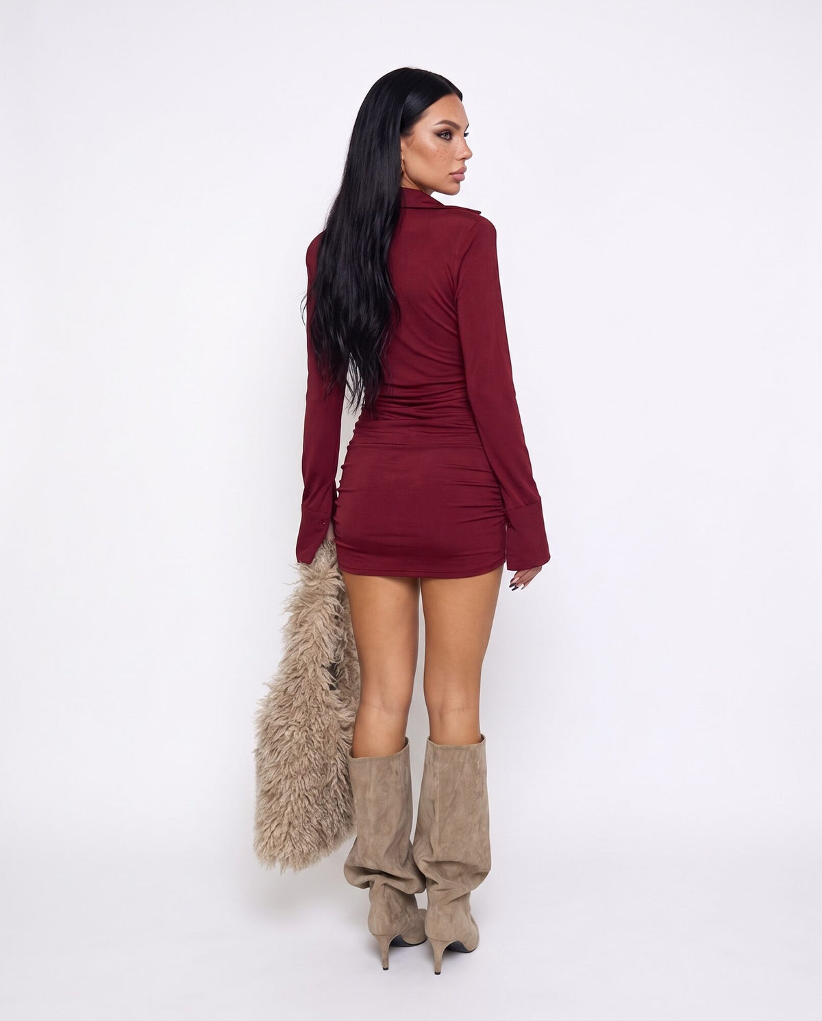Abito Cowl Drape-Cherry Red