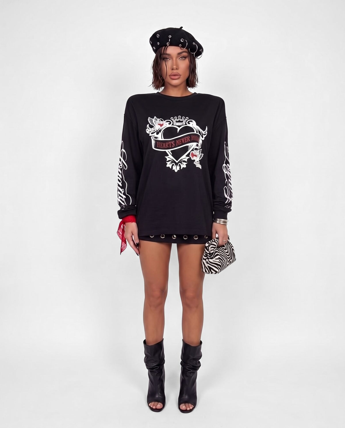 Maglia Heart Print-Black