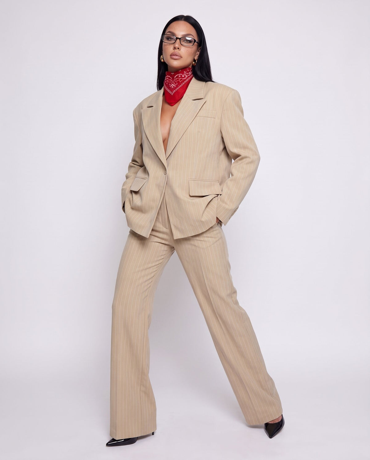 Coord Set Pinstripe-Beige