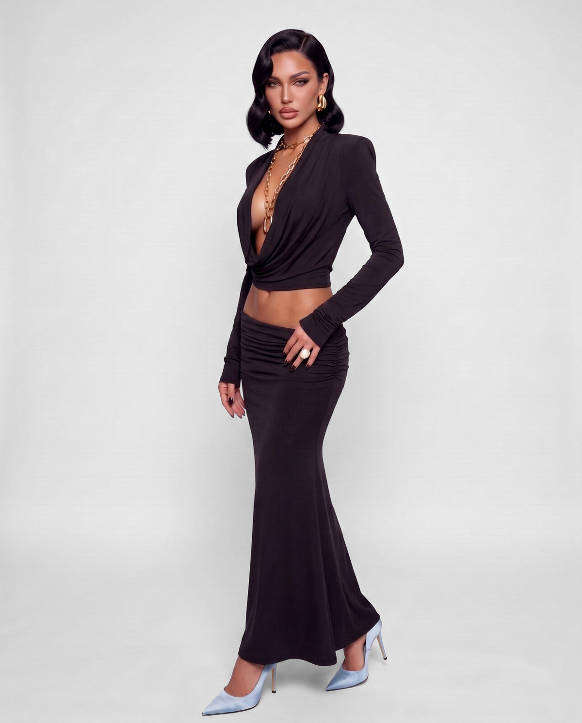 Coord Set Draped-Black