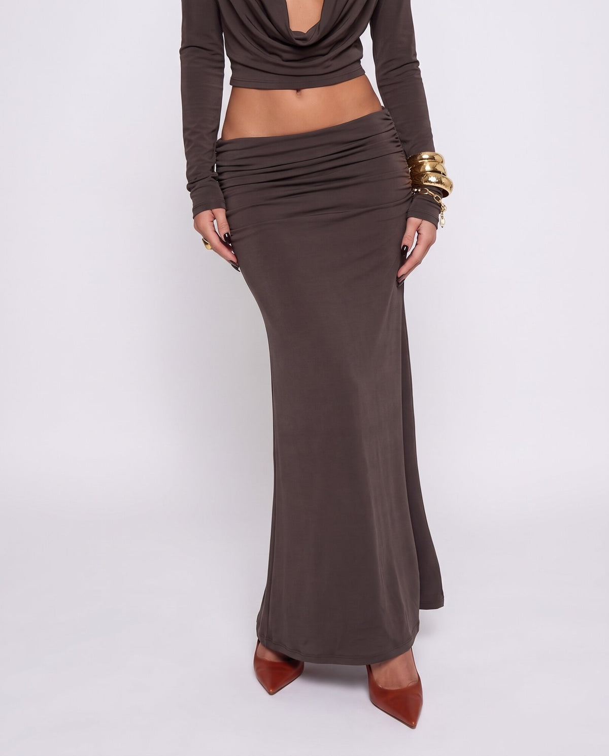 Coord Set Draped-Brown