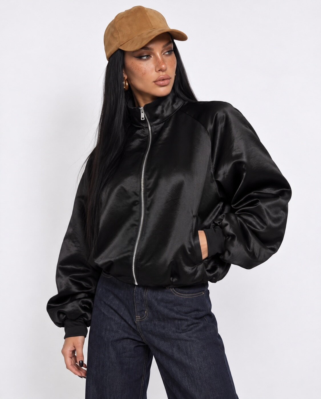 Bomber Satin Track-Black