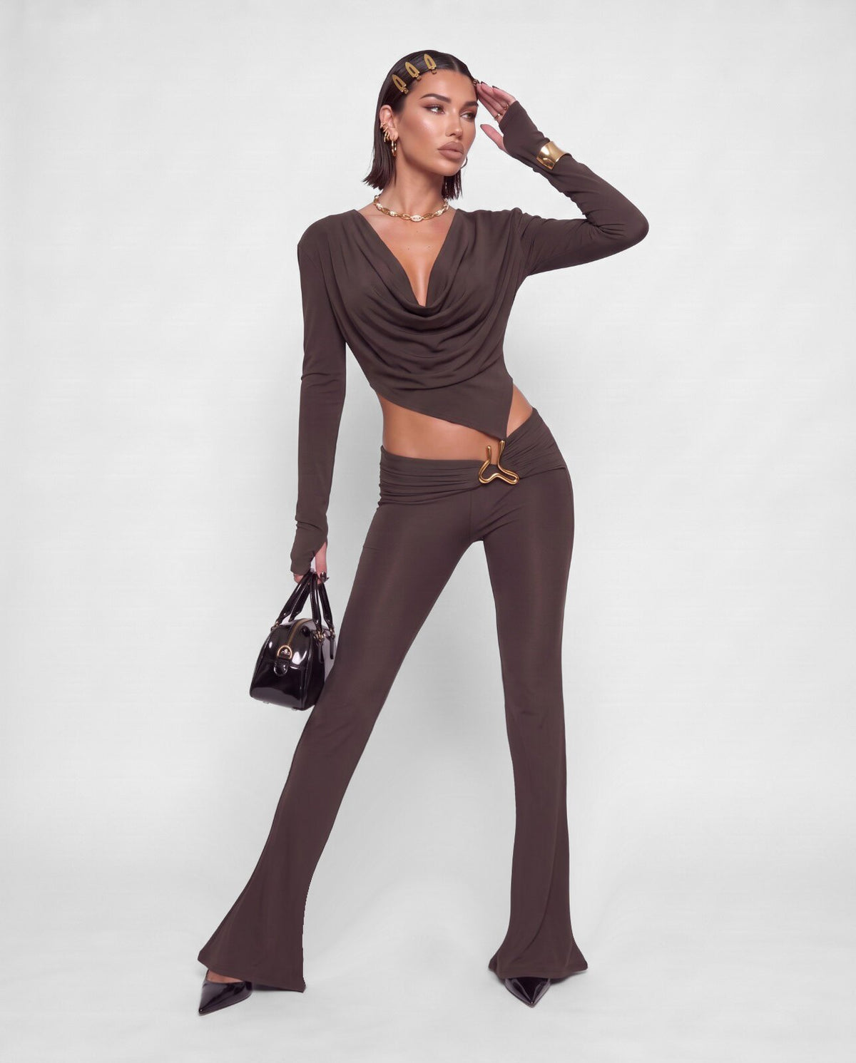 Jumpsuit Gold Detail-Brown