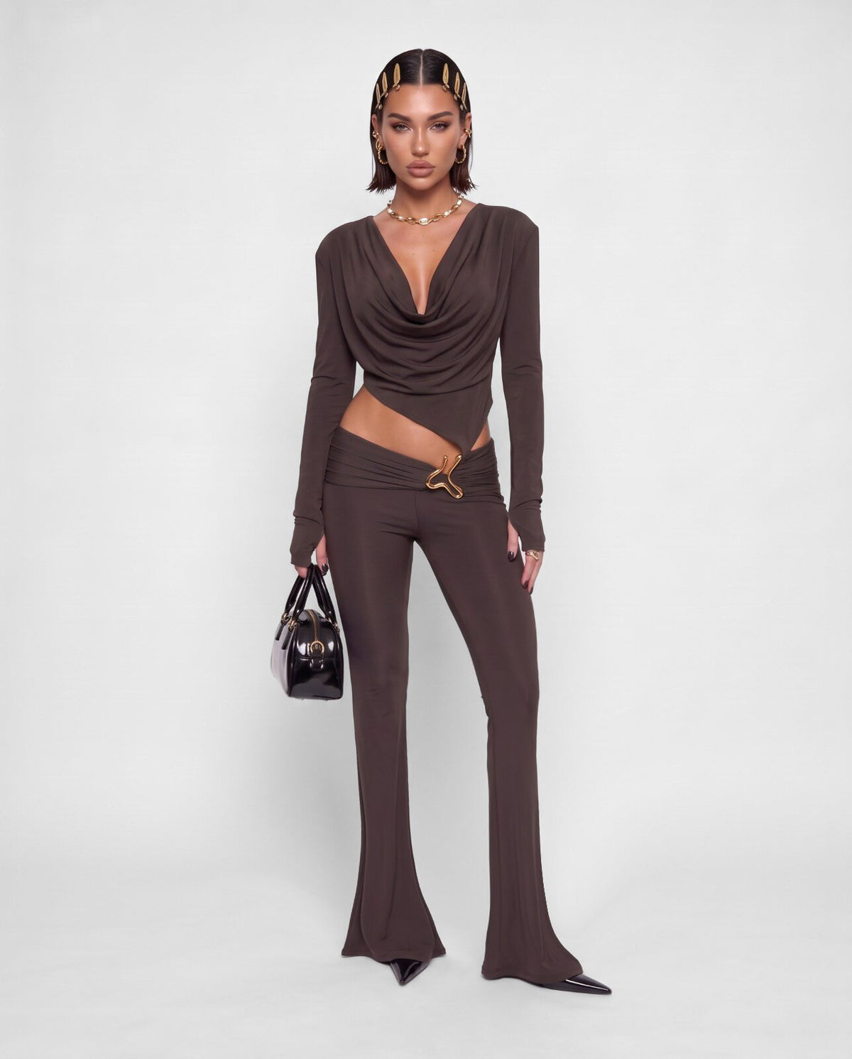 Jumpsuit Gold Detail-Brown