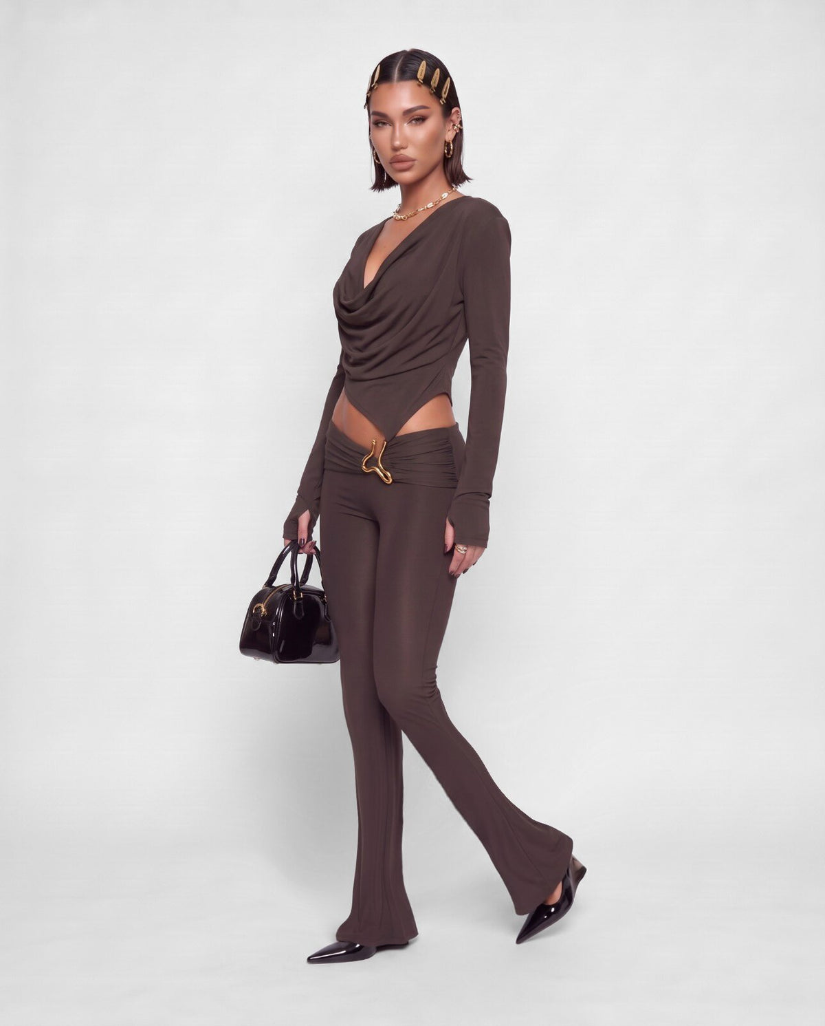 Jumpsuit Gold Detail-Brown