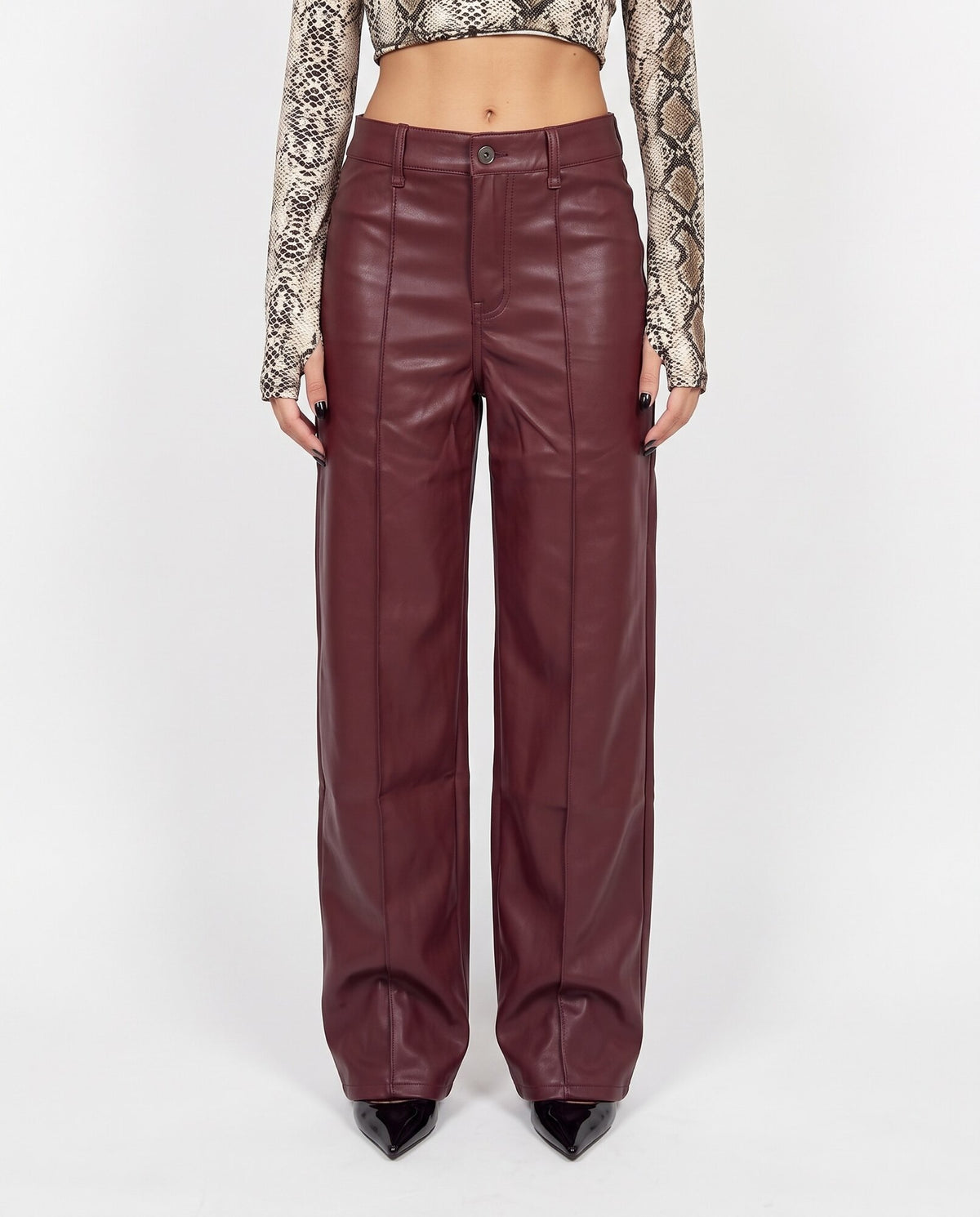Pantalone Leather Seam-Cherry Red