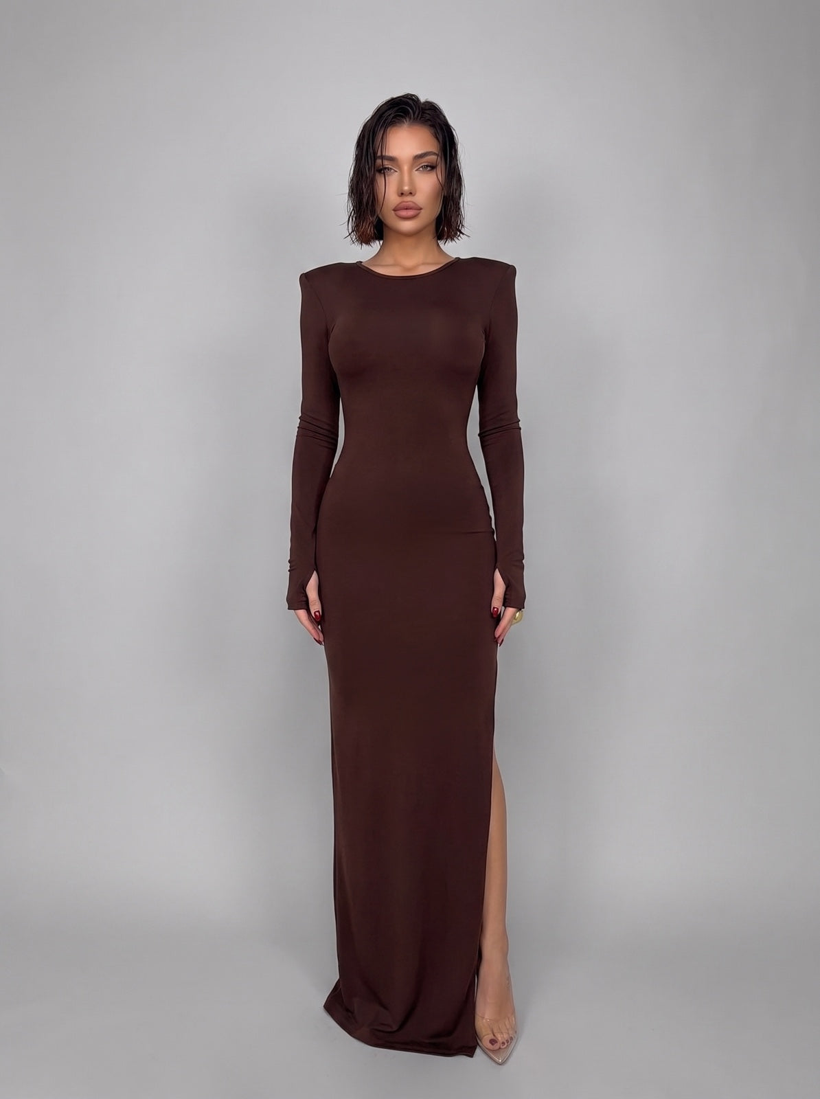 Bare Back Dress-Brown