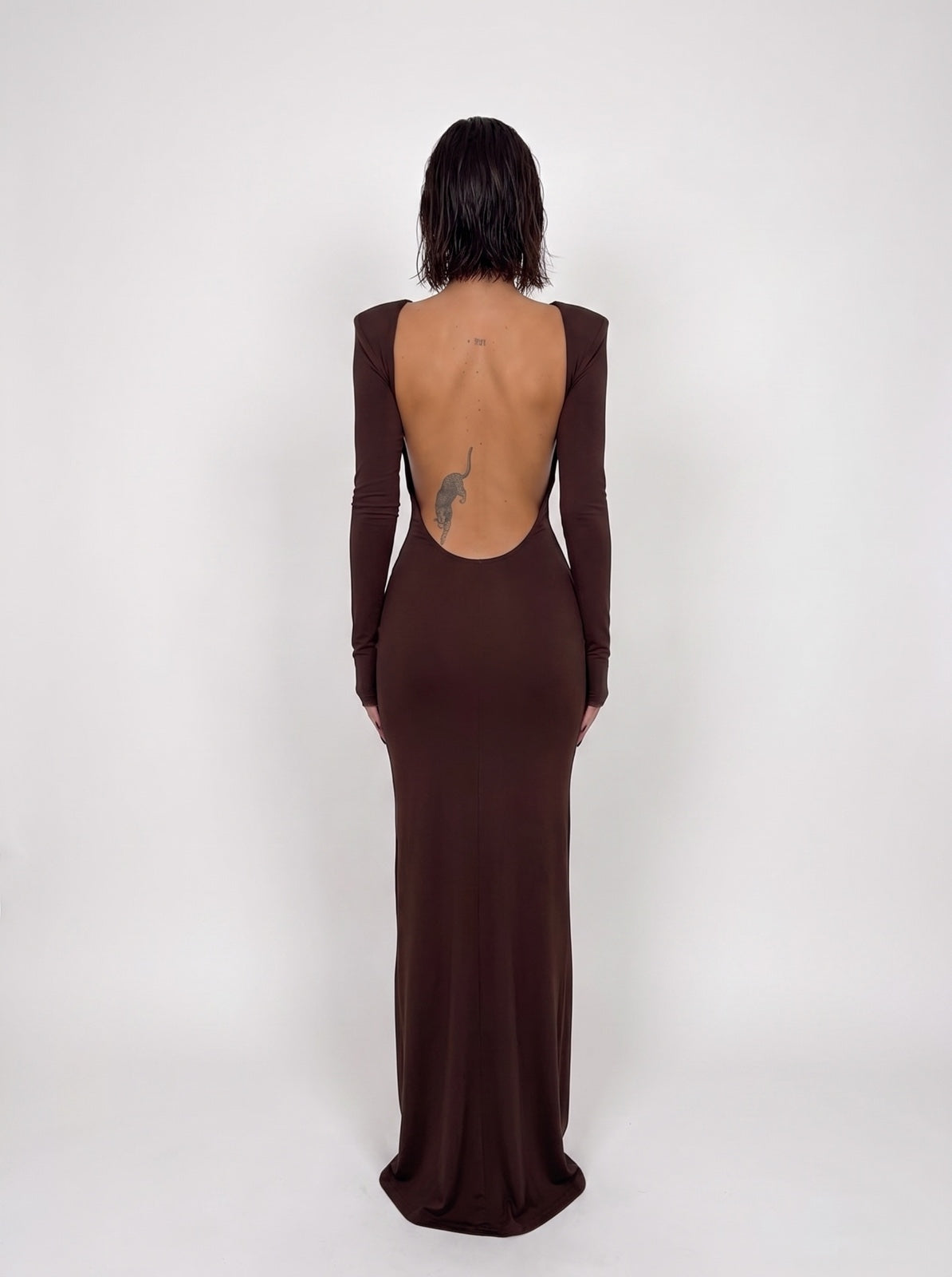 Bare Back Dress-Brown