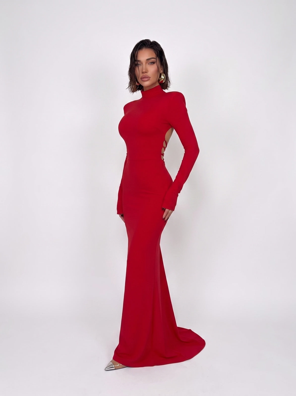 Abito Fitted Lace-Red
