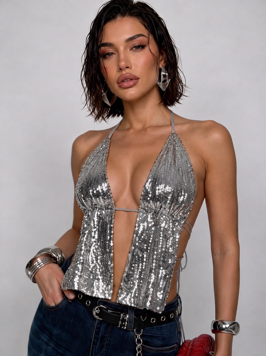 Top Triangle Paillettes - Silver