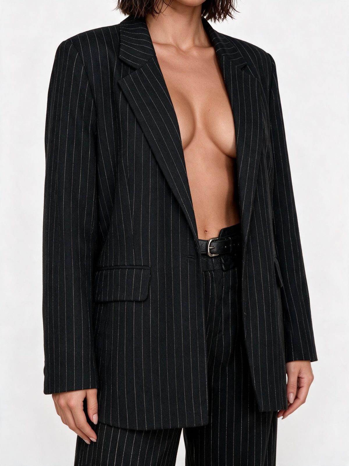 Chalk-Striped Print Jacket - Black