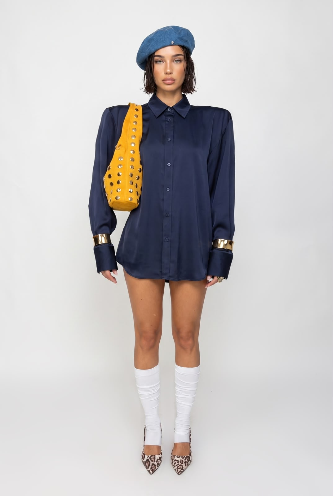 Shiny Satin Shirt-Violet