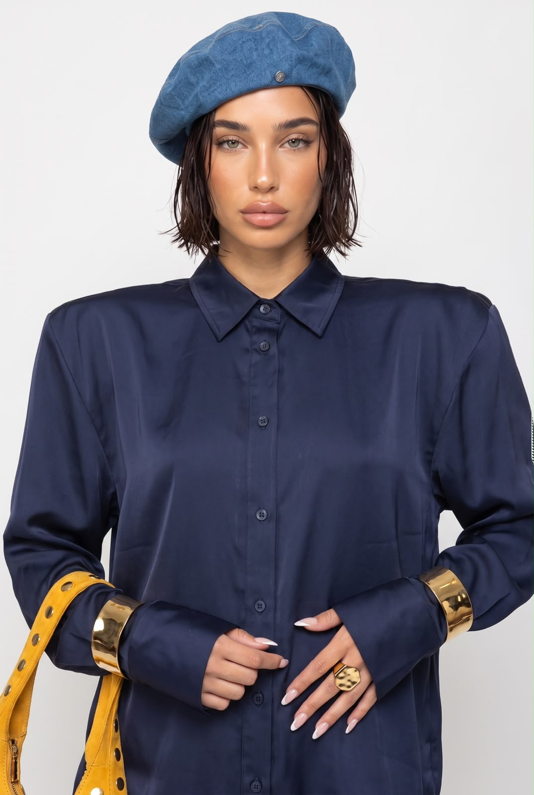 Shiny Satin Shirt-Violet