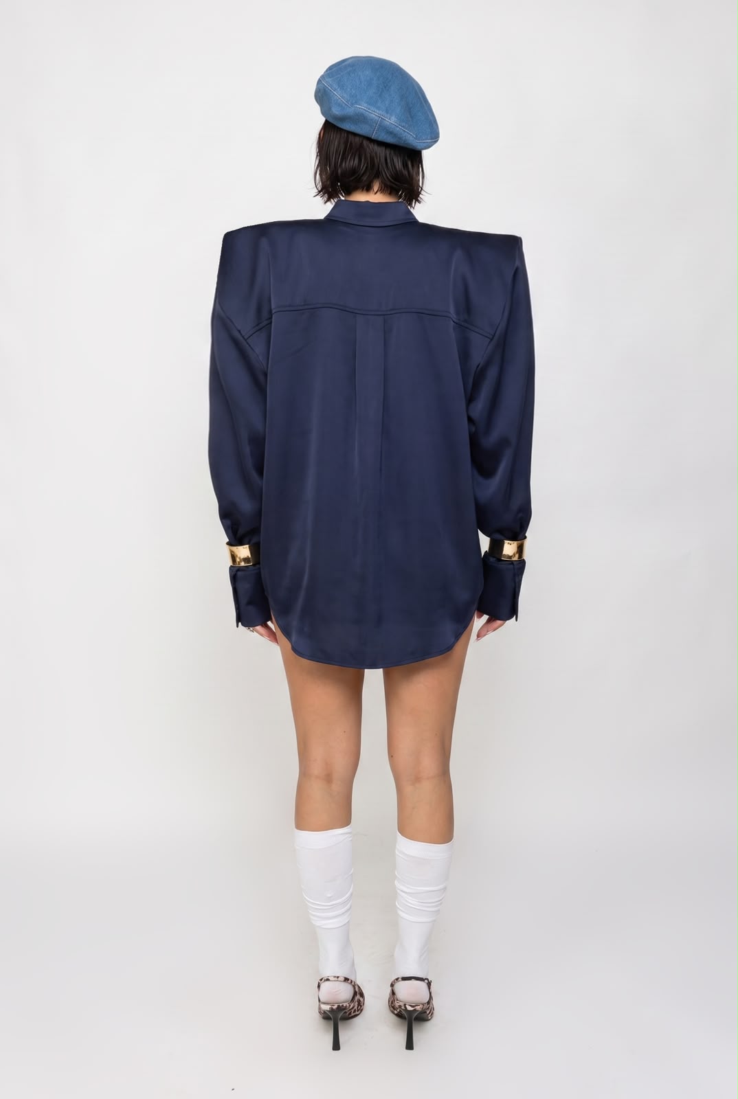 Shiny Satin Shirt-Violet