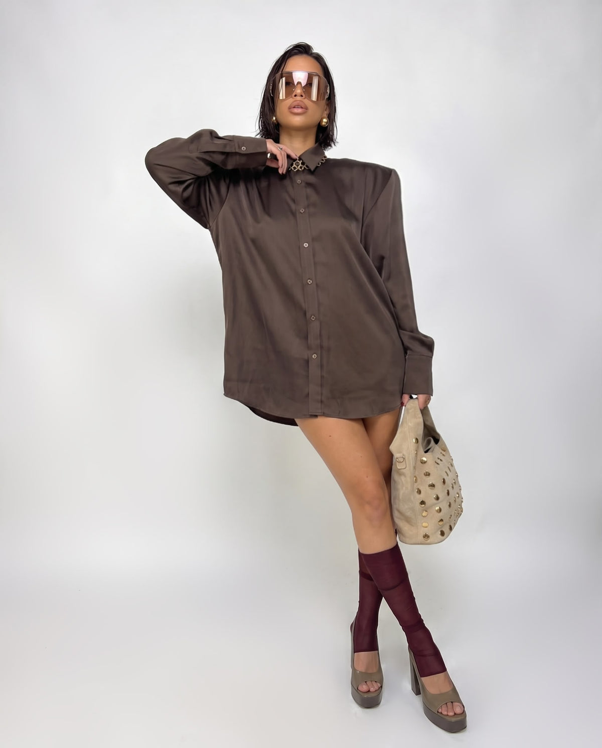 Camicia Shiny Satin-Brown