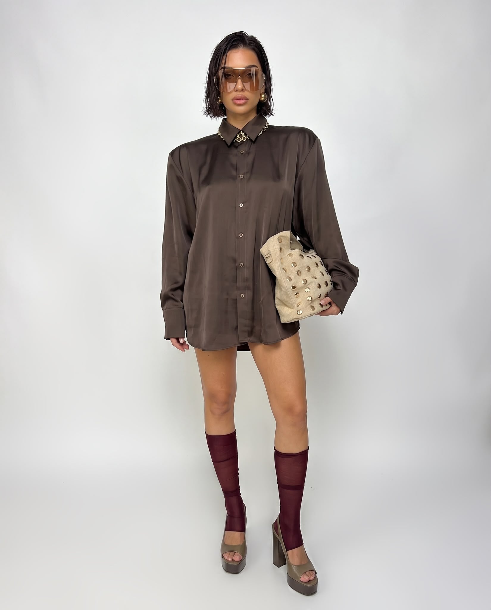 Camicia Shiny Satin-Brown