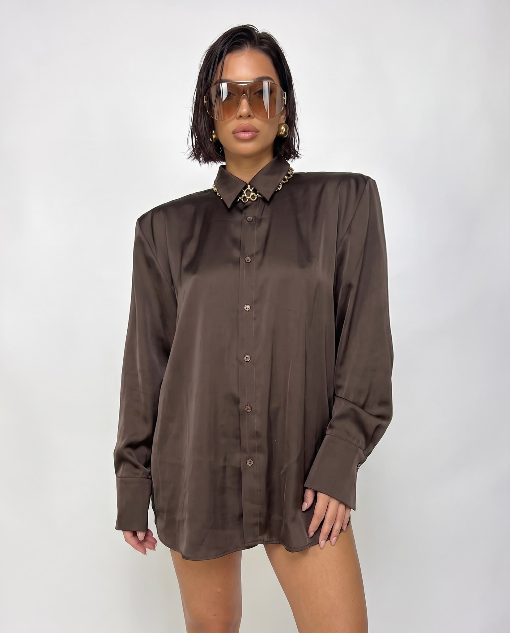 Camicia Shiny Satin-Brown