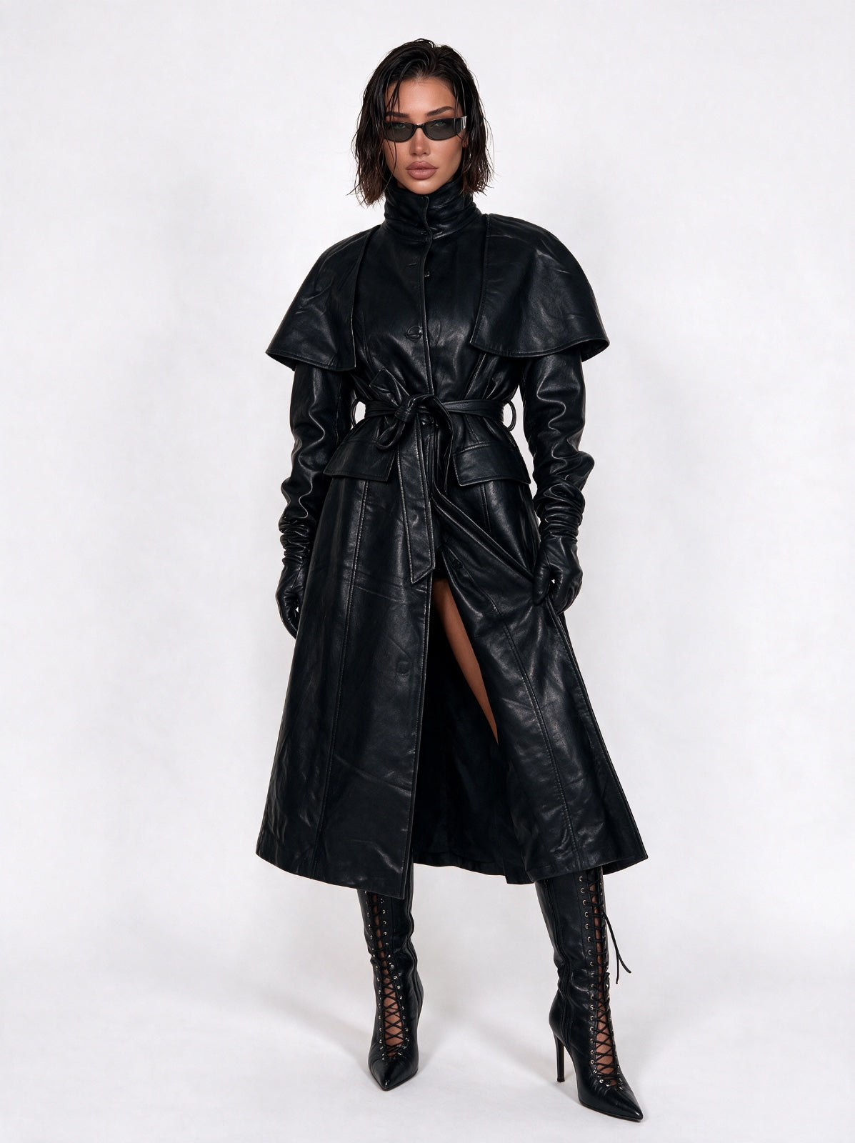 Trench Leather Wrap-Black