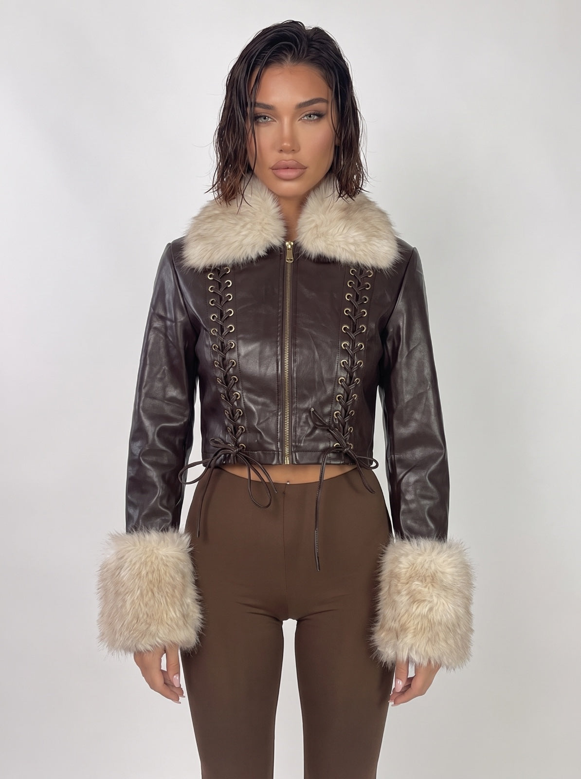 Chaqueta tipo bomber de cuero Rebel-Marrón