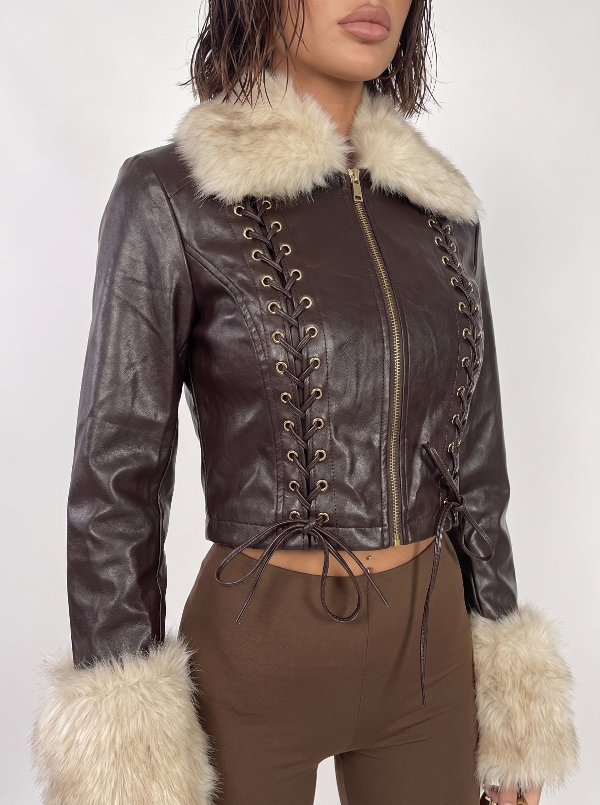 Chaqueta tipo bomber de cuero Rebel-Marrón