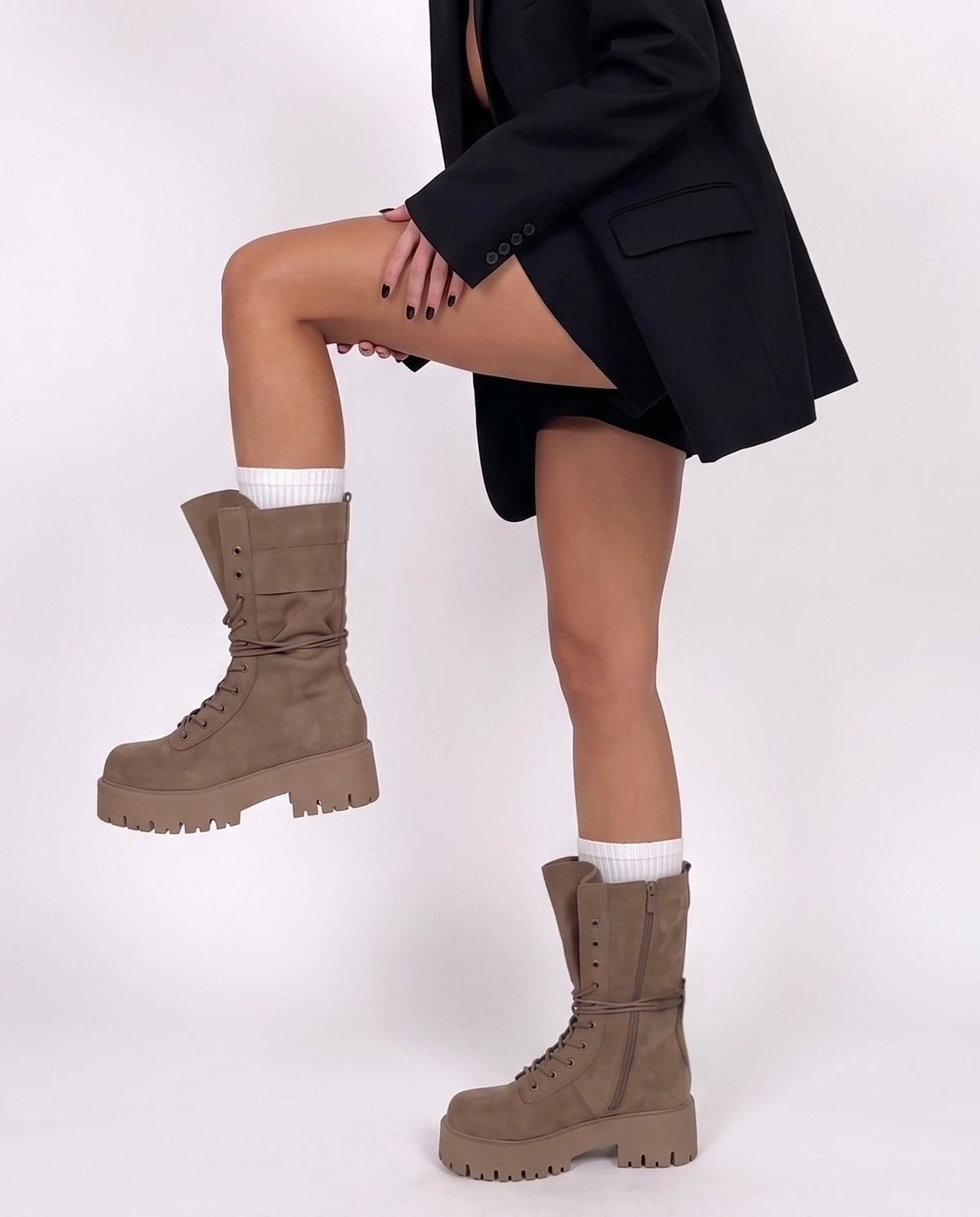 Botas militares Dusty de piel auténtica-Caqui