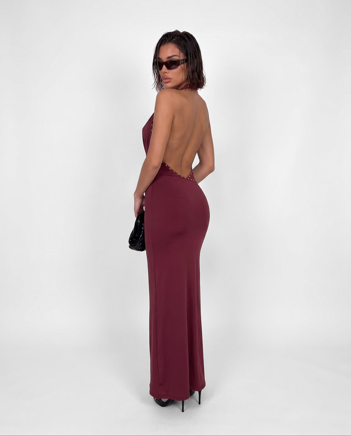 Abito Studded Maxi-Cherry Red