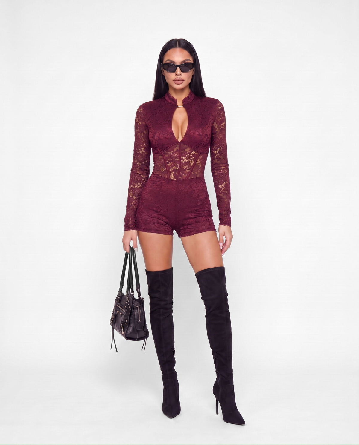 Jumpsuit Lace Drop-Cherry Red