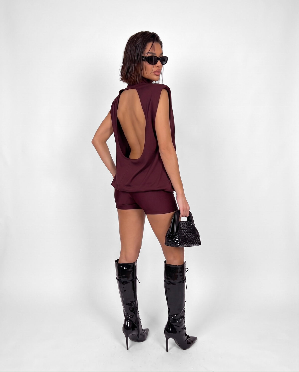 Jumpsuit Bare Back-Cherry Red