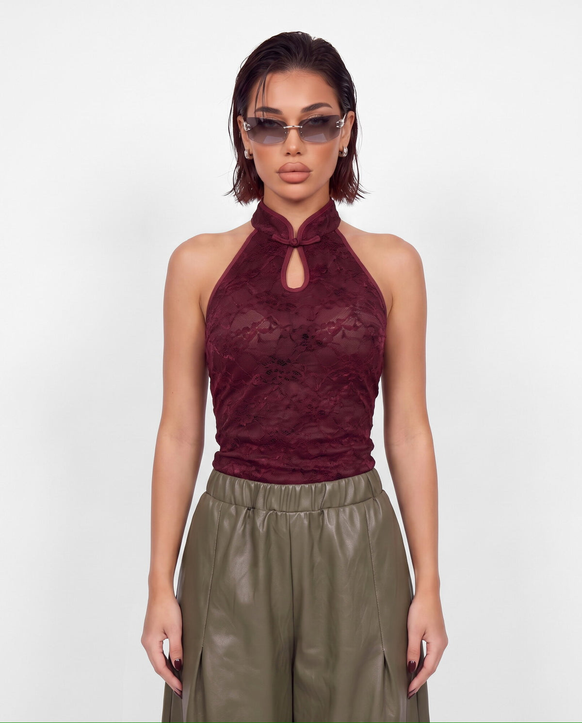 Top Lace Drop-Cherry Red