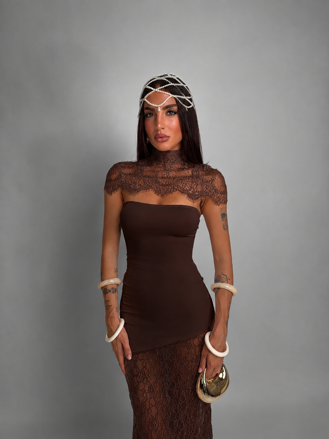Abito Elegant Shoulder-Brown