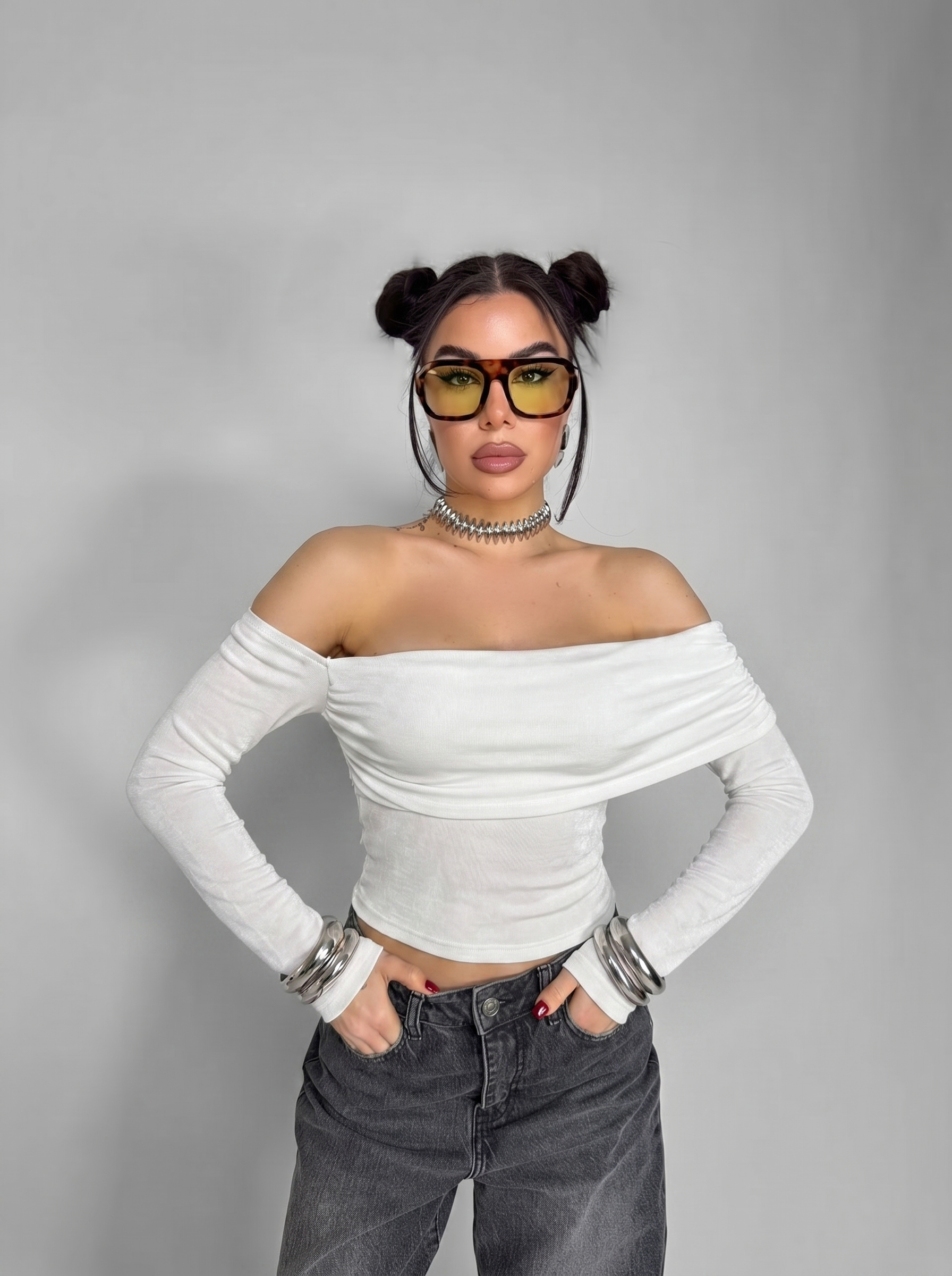 Maglia Bare Shoulder-White