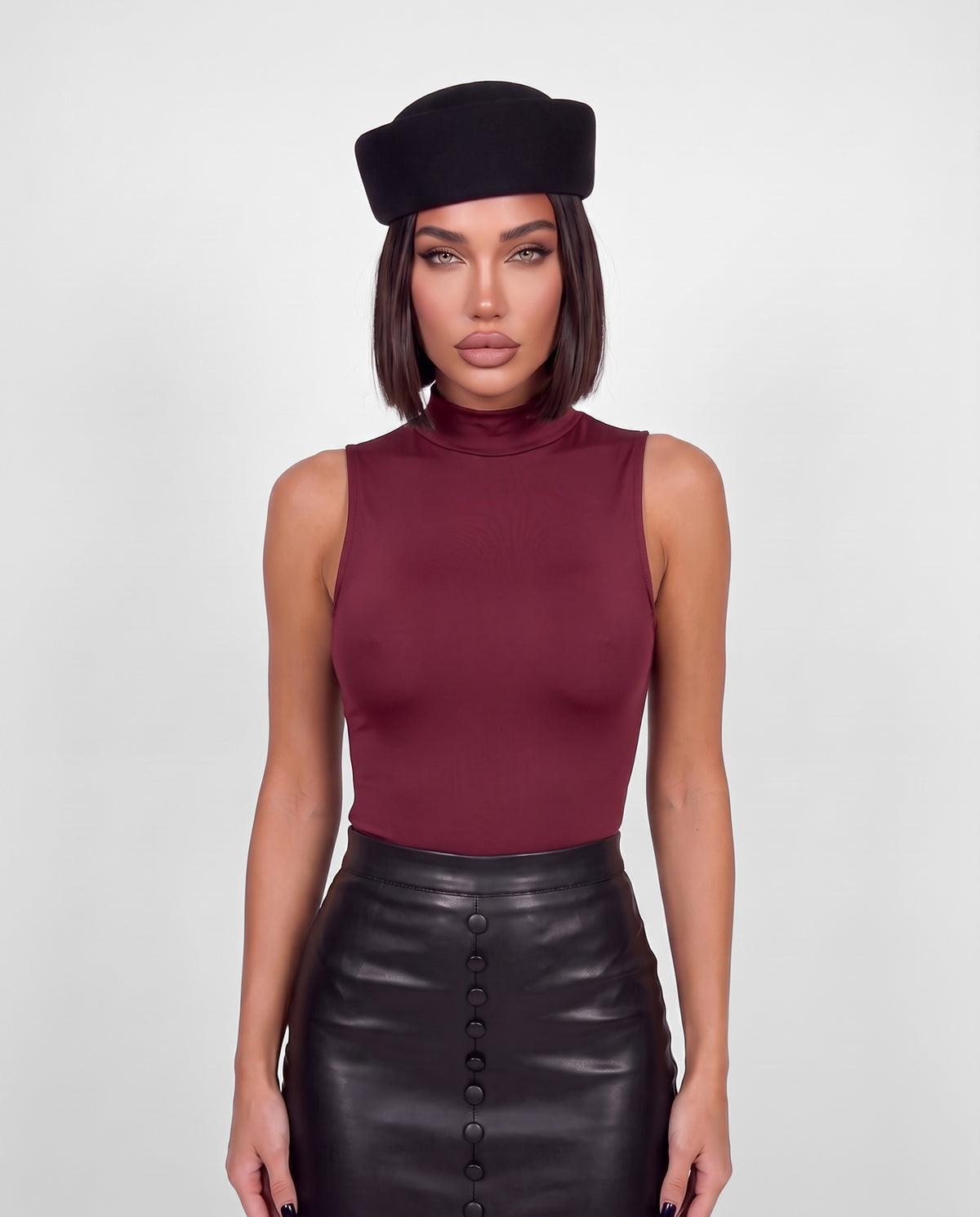Body High Neck-Cherry Red